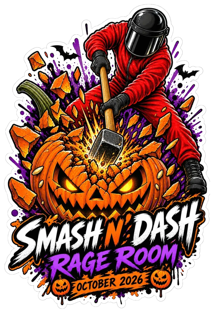 Smash N Dash October 2026 limited-edition pumpkin smashing sticker